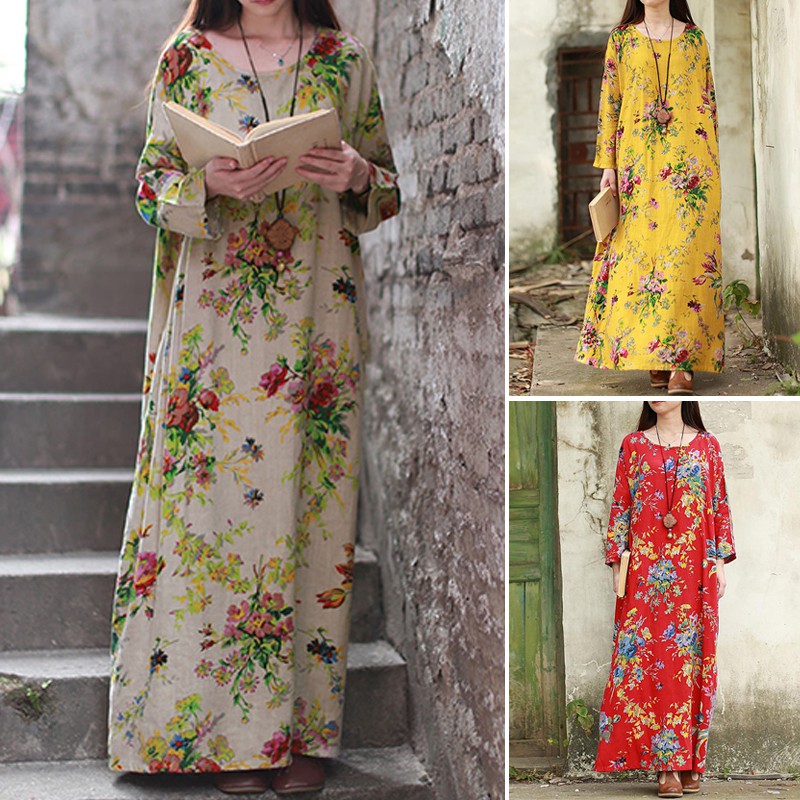 Đầm Maxi ZANZEA Dài Tay Họa Tiết Hoa Vintage Thời Trang Cho Nữ | BigBuy360 - bigbuy360.vn