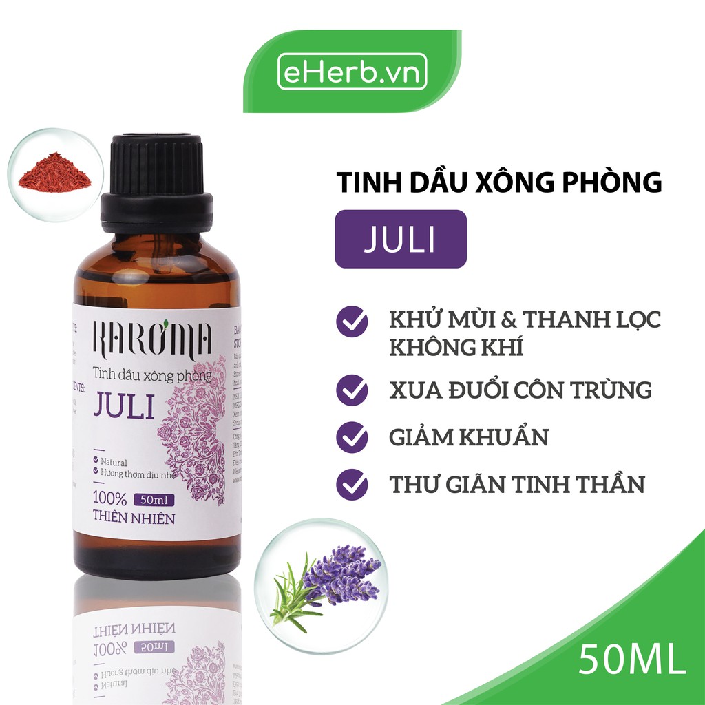 Tinh Dầu Xông Phòng Juli Nguyên Chất Giúp Đuổi Muỗi, Thanh Lọc Không Khí, Giảm Stress KAROMA 50ml - 100ml (Chai)