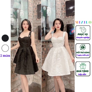 Váy đầm xoè cúp ngực công chúa dự tiệc thời trang nữ dáng xoè ngắn chất gấm xốp hoa hồng nổi form đẹp 2 màu trắng đen