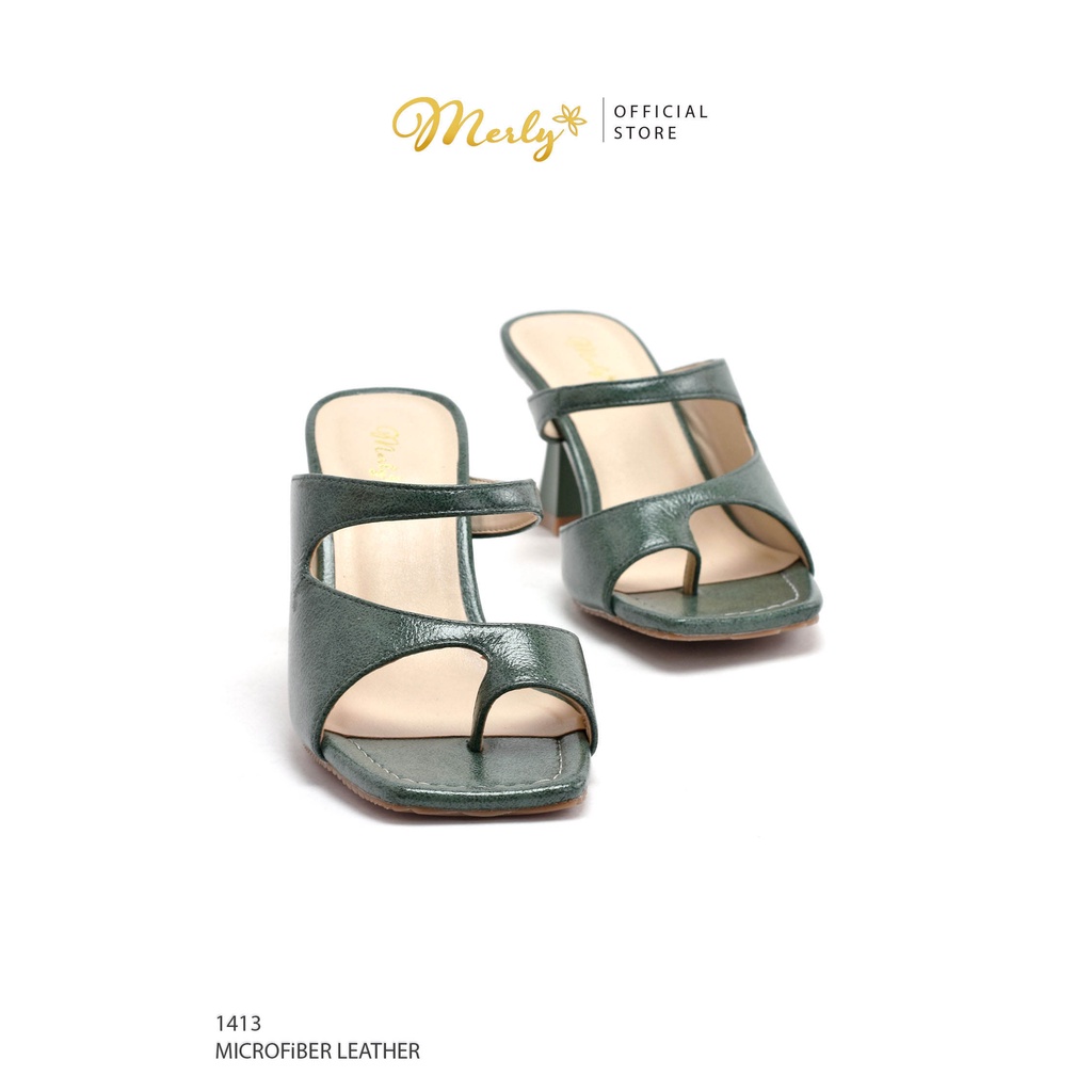 Guốc Nữ Cao Gót Xỏ Ngón Merly 1413, Giày Mũi Vuông, Guốc 7cm, Guốc Big Size