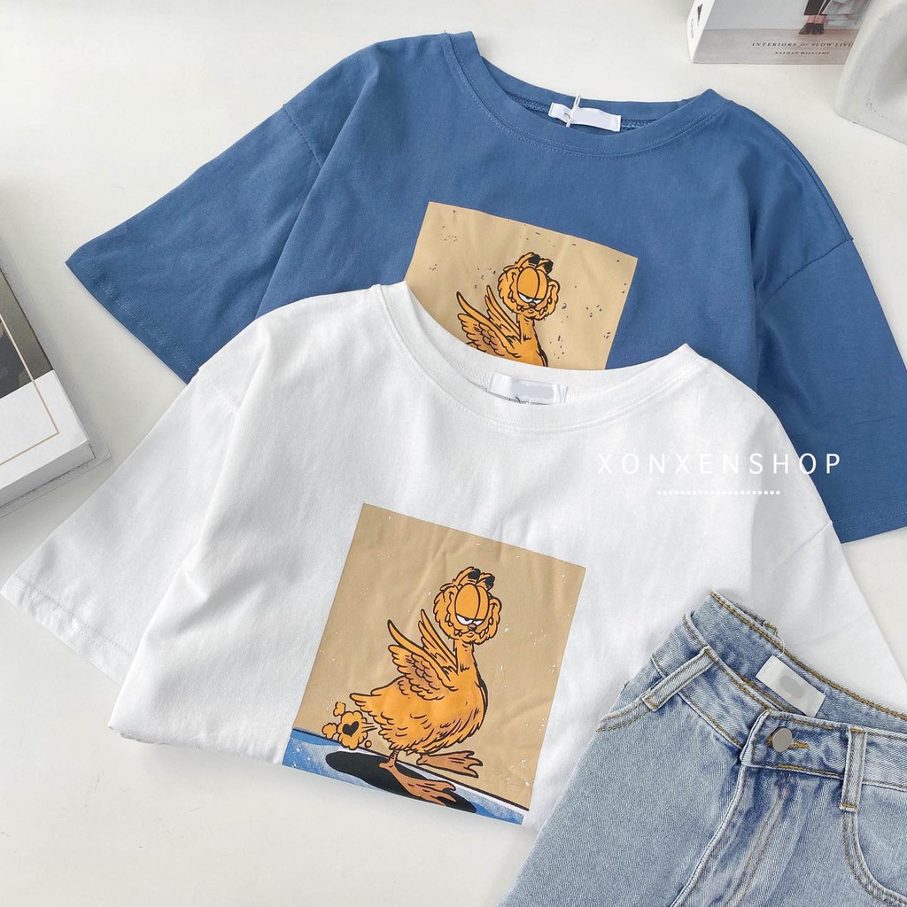 Áo thun form rộng in hình chất cotton dày dặn free size Xonxen shop mã 73