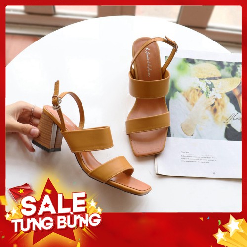 -HÀNG NHẬP KHẨU Sandal Cao Gót Nữ bAimée & bAmor Quai Ngang Mũi Vuông Đế Trụ Cao Dưới 7cm Thời Trang Hàn Quốc Màu Trắng