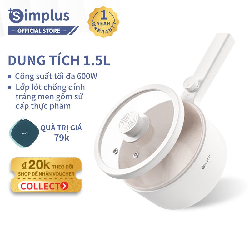 Nồi lẩu điện đa năng Simplus chống dính 1.5L điều chỉnh nhiệt độ lẩu điện nhỏ tay cầm dài