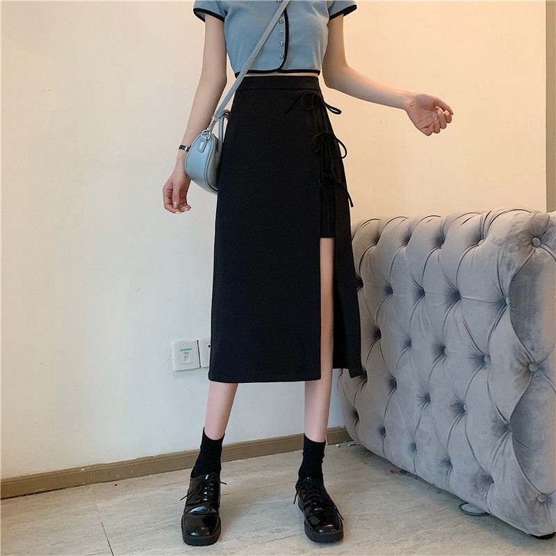 Chân váy midi COZOK lưng cao thiết kế xẻ tà thời trang trẻ trung