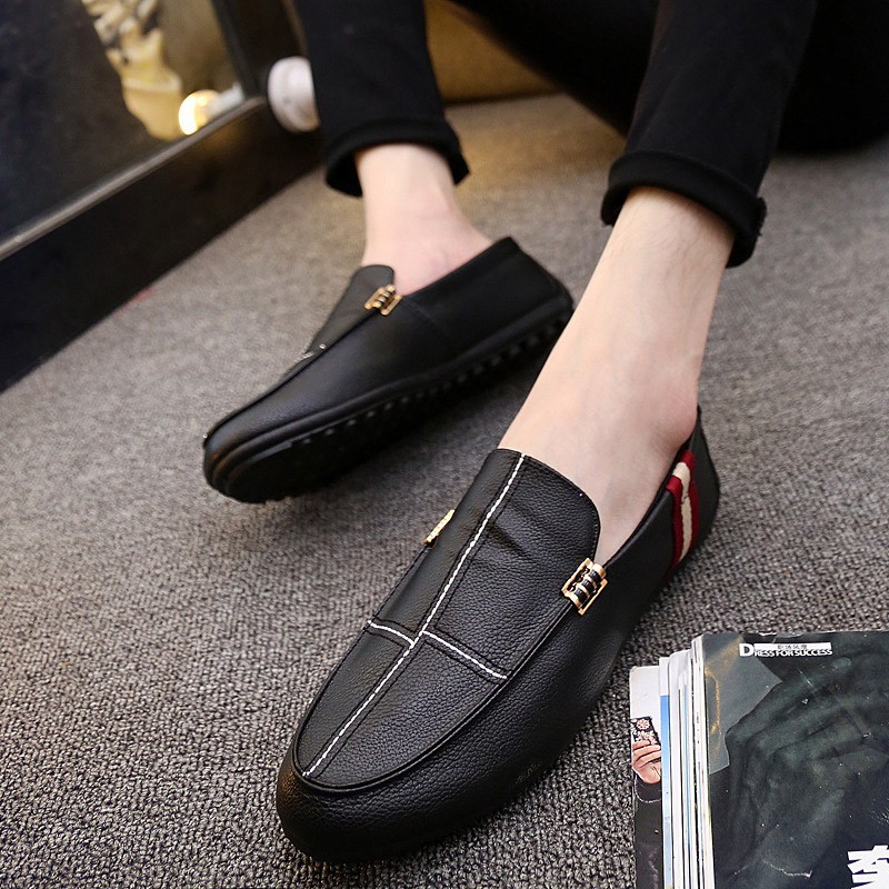 Giày Lười Vải Canvas Phối Da Thời Trang Hàn Quốc Cho Nam Size 39-44 Size 633