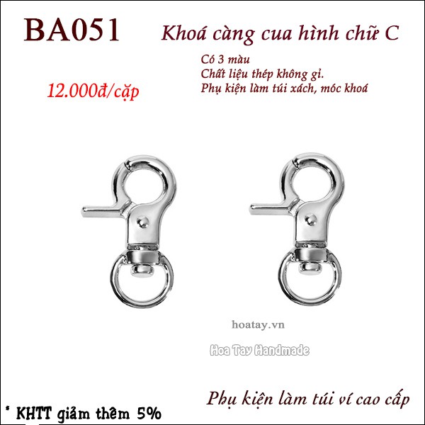 Khoá càng cua cao cấp hình chữ C - Phụ kiện làm túi ví BA051