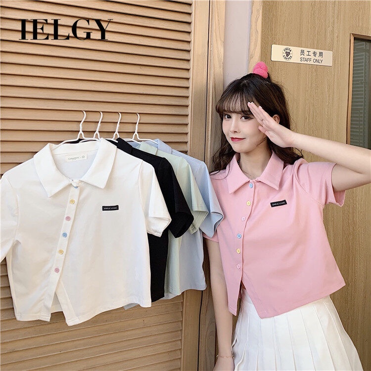 Áo kiểu IELGY cotton tay ngắn lưng cao ôm dáng vừa vặn thời trang mùa hè dành cho nữ