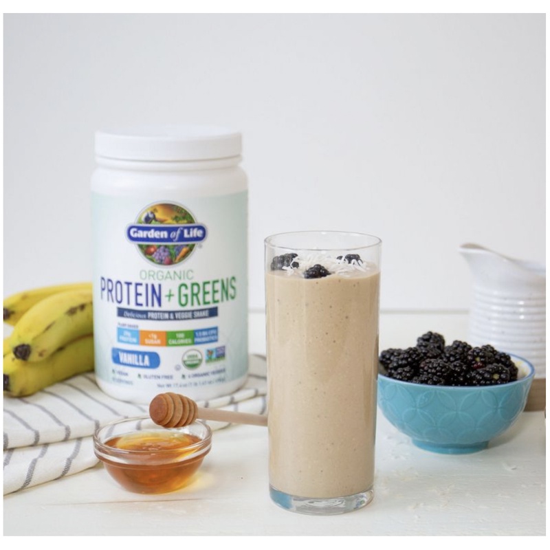 HŨ BỘT ĐẠM - RAU XANH HỮU CƠ Garden of Life Organic Vegan Protein + Greens Shake Mix, VỊ VANILLA, 494g (17.4oz)