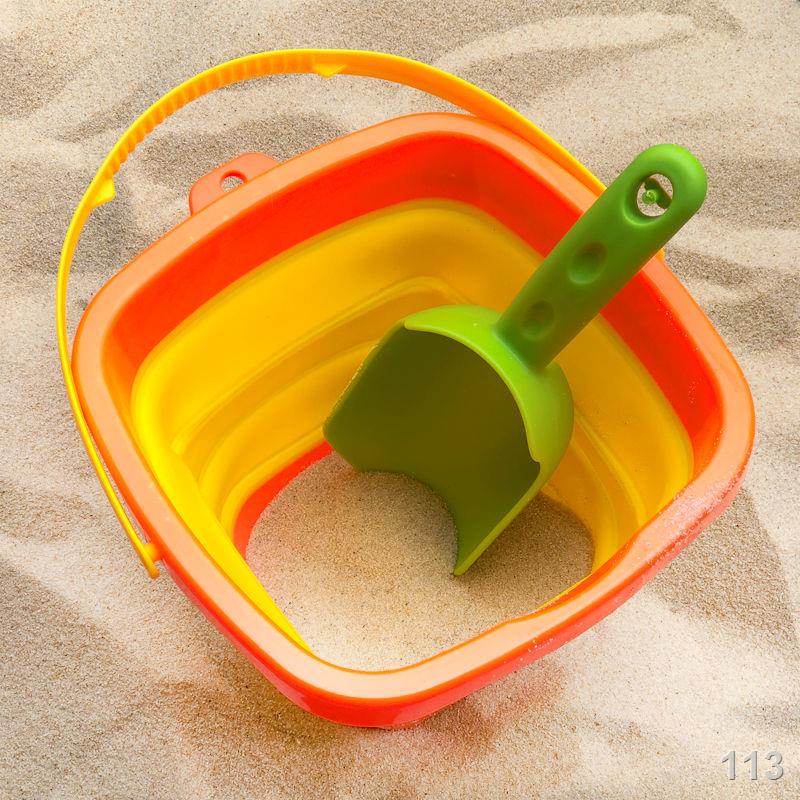 BĐồ chơi trẻ em nhựa mềm gấp bãi biển xô bé trẻ em đào cát bùn hộp lưu trữ bên bờ biển câu cá di động