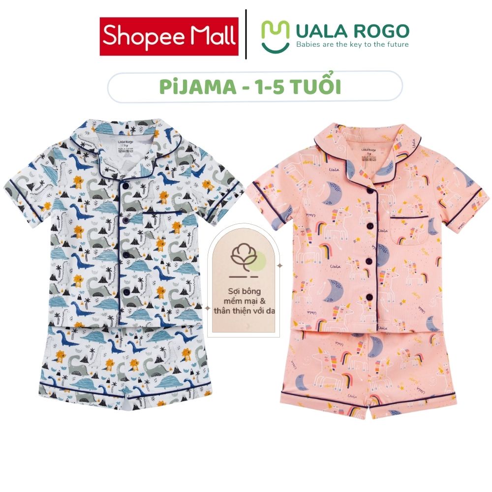 Bộ Pijama cho bé Uala rogo 1-5 tuổi cộc tay cotton thấm hút tốt thoáng mát 3895