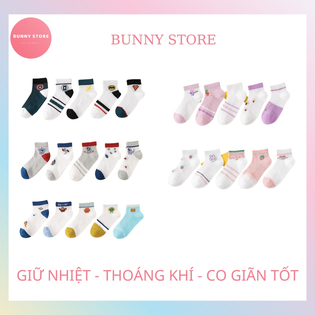 Set 5 Đôi Tất Cho Bé BUNNY Cao Cấp Chất Liệu Giữ Nhiêt, Giữ Ấm Cho Bé Trai Bé Gái