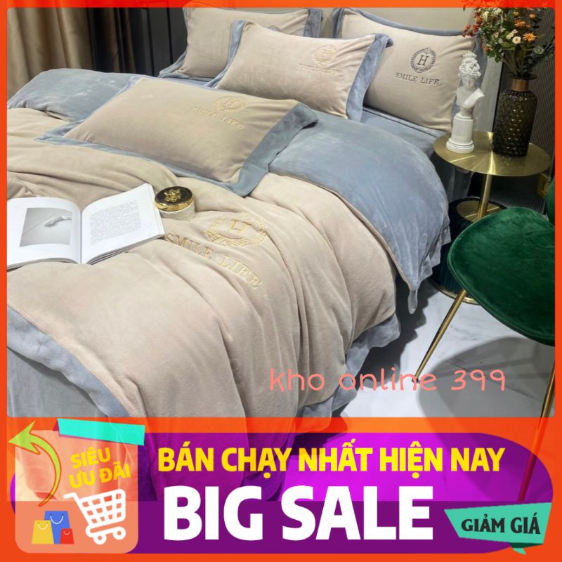 [RẺ VÔ ĐỊCH] set (bộ) 4 món nỉ thêu tuyết sữa hàng nhập khẩu cao cấp, chăn ga gối nệm, ga trải giường, vỏ gối