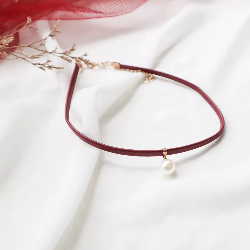 Vòng Cổ Choker Dây Da Đính Hạt Ngọc Trai Phong Cách Hàn Quốc Dành Cho Nữ