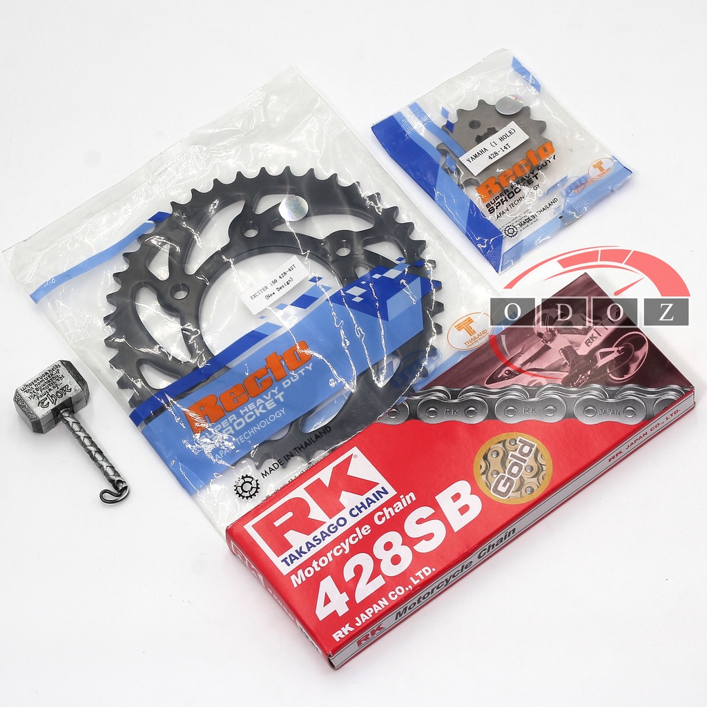 [NSD Ex150] - Nhông dĩa thép Recto và sên vàng RK 428SB (9 ly) dành cho Exciter 150.