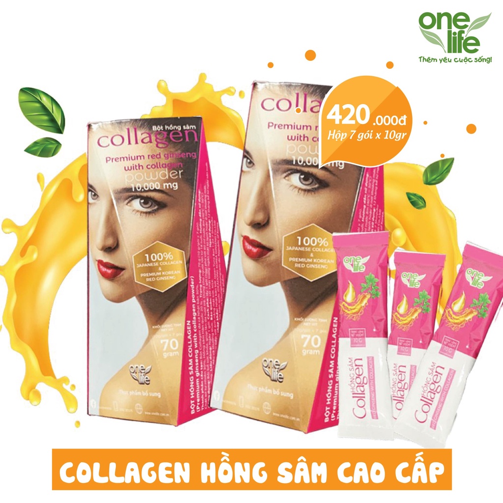 Hộp 7 gói Bột hòa tan uống liền Collagen Hồng Sâm Nhật Bản ONELIFE đẹp da, mờ thâm sạm nám nguyên chất