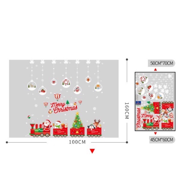 Combo Decal dán tường Noel - Rèm Pha Lê phối Đoàn tàu đỏ ( 2 tấm )