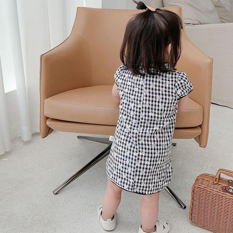 Đầm sườn xám tay ngắn in họa tiết tùy chọn màu sắc xinh xắn dành cho bé gái