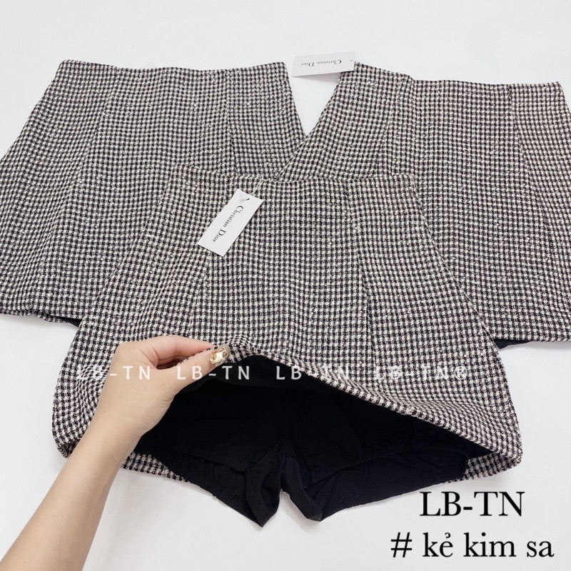 CHÂN VÁY KẺ KIM SA QUẢNG CHÂU, CHÂN VÁY ÁNH NHŨ BLING MS23981