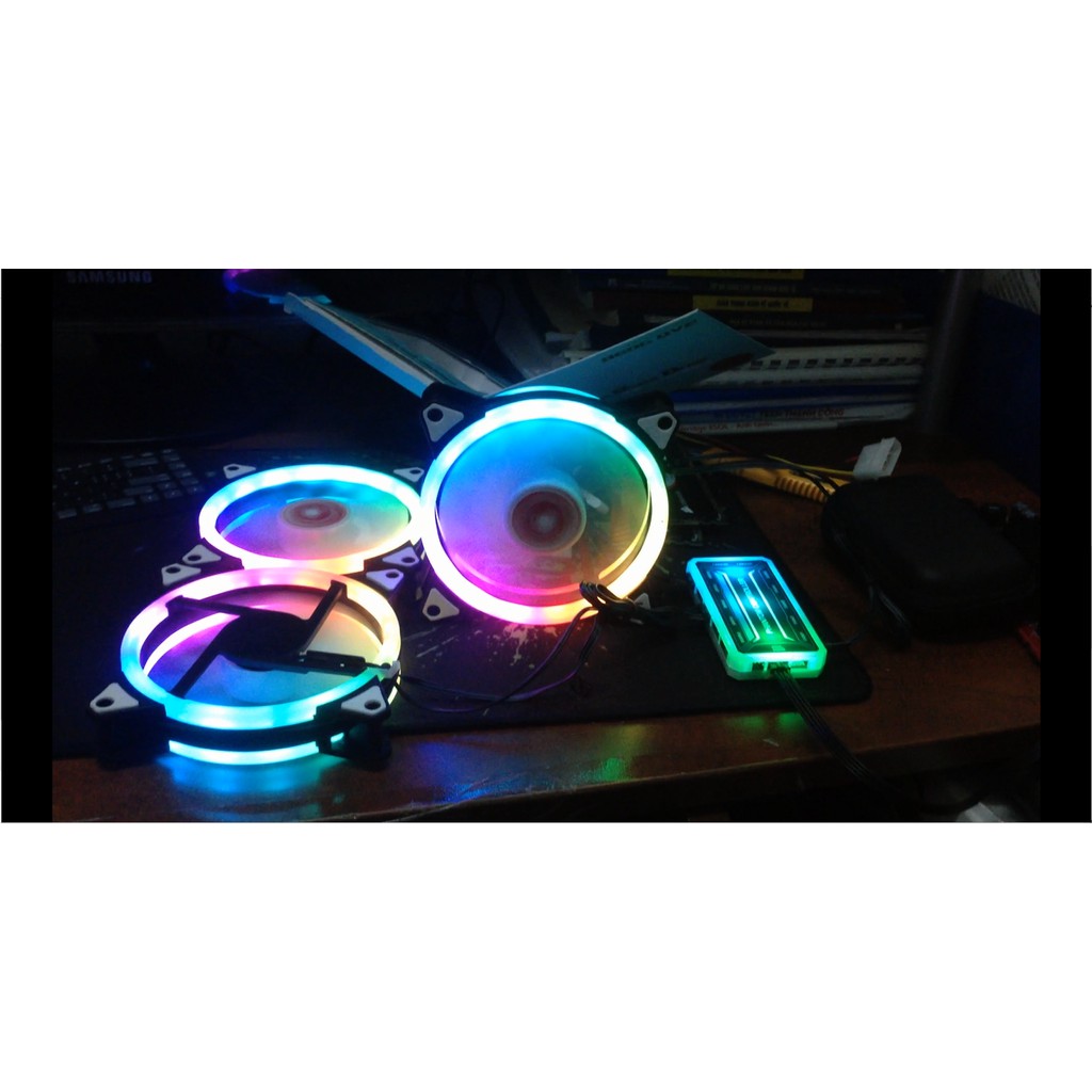 Bộ 3 Fan led tải nhiệt coolmoon RGB và dual ring cho máy tính + Remote đổi màu