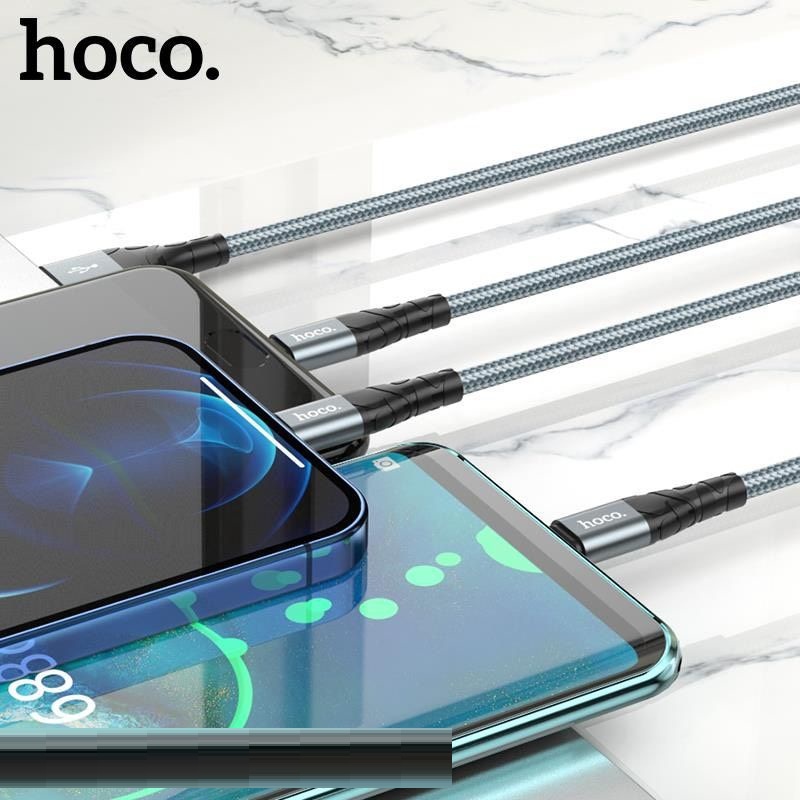 Cáp sạc 3in1 Hoco DU02 Lightning/Type-C/Micro sạc nhanh 3A dây dù siêu bền dài 1.2M cho Smartphone