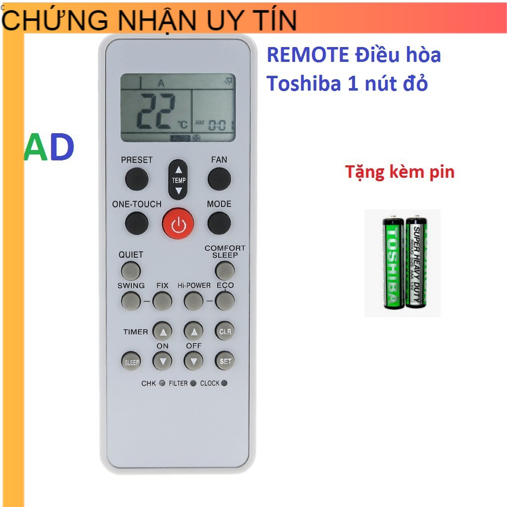 ĐIỀU KHIỂN ĐIỀU HÒA TOSHIBA WC-L03SE loại 1 nút đỏ-Tặng kèm pin - REMOTE từ xa máy lạnh Toshiba WC-L03Se 1 nút đỏ