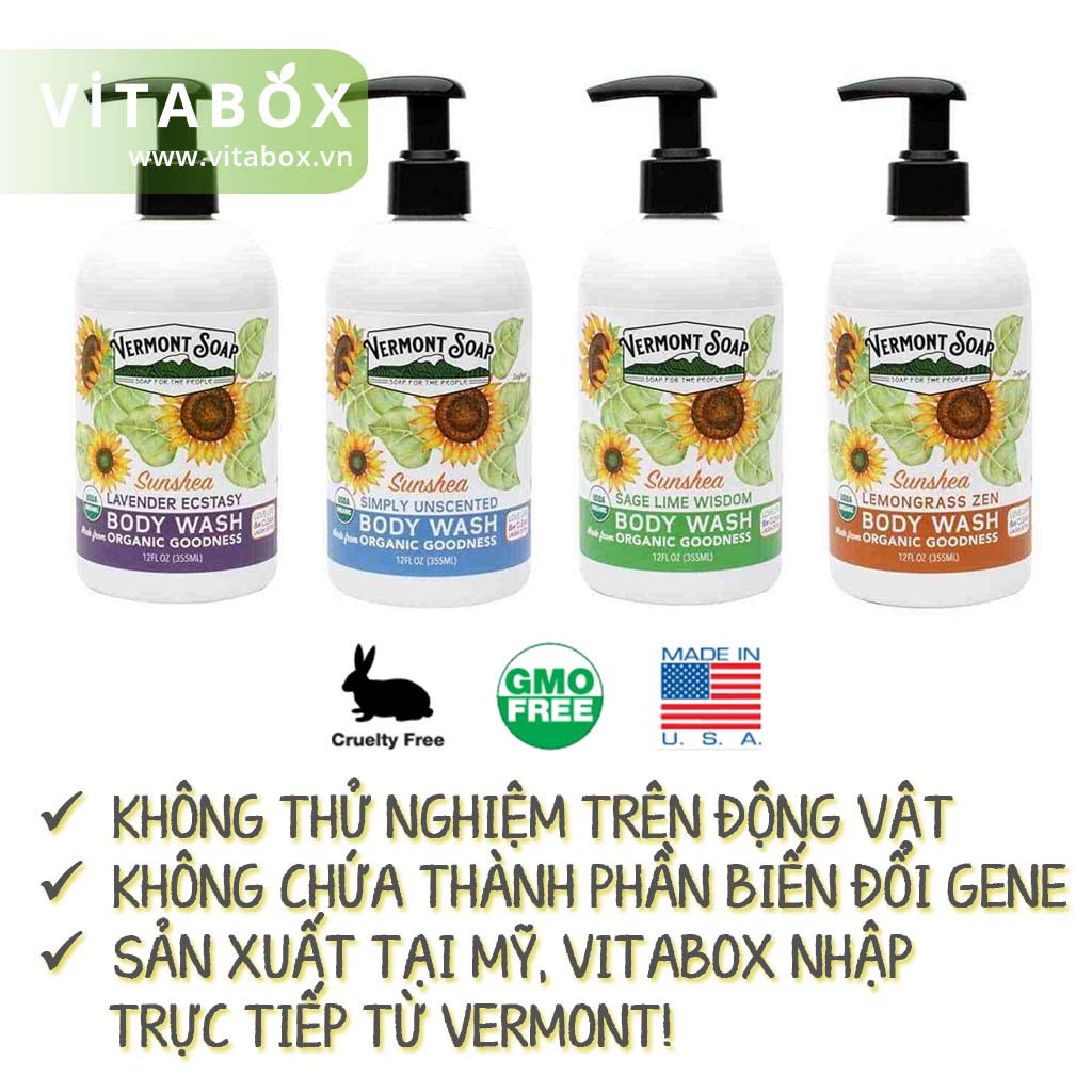 Vermont Soap - Sữa Tắm Hữu Cơ Dịu Nhẹ Cho Da Nhạy Cảm và Em Bé, Giúp Da Mềm Mịn - USDA Organic Body Wash | BigBuy360 - bigbuy360.vn