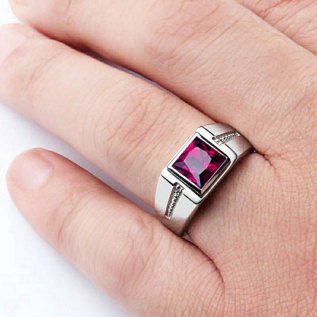 Nhẫn đính hôn đá quý đỏ vàng trắng 18K thời trang nam