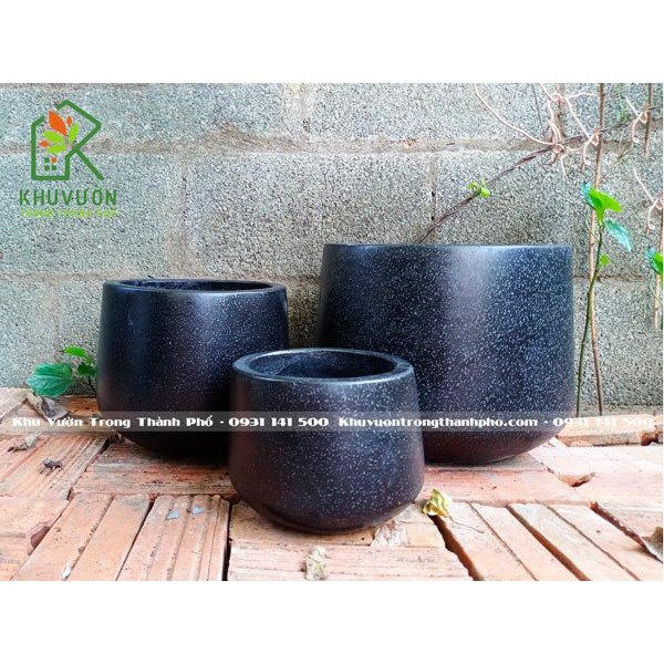 Chậu Đá Mài Bầu Thấp 22x20cm trồng cây nội thất, cây để bàn