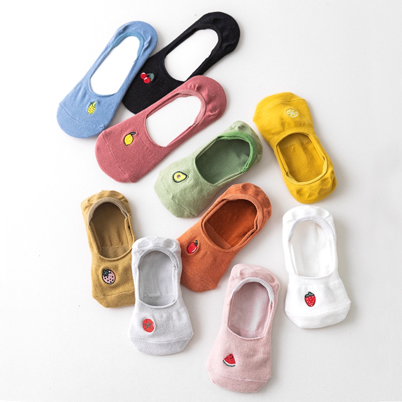 WAFNHA D386 Tất Tàng Hình Màu Sắc Thêu Hình Trái Cây Cho Nữ