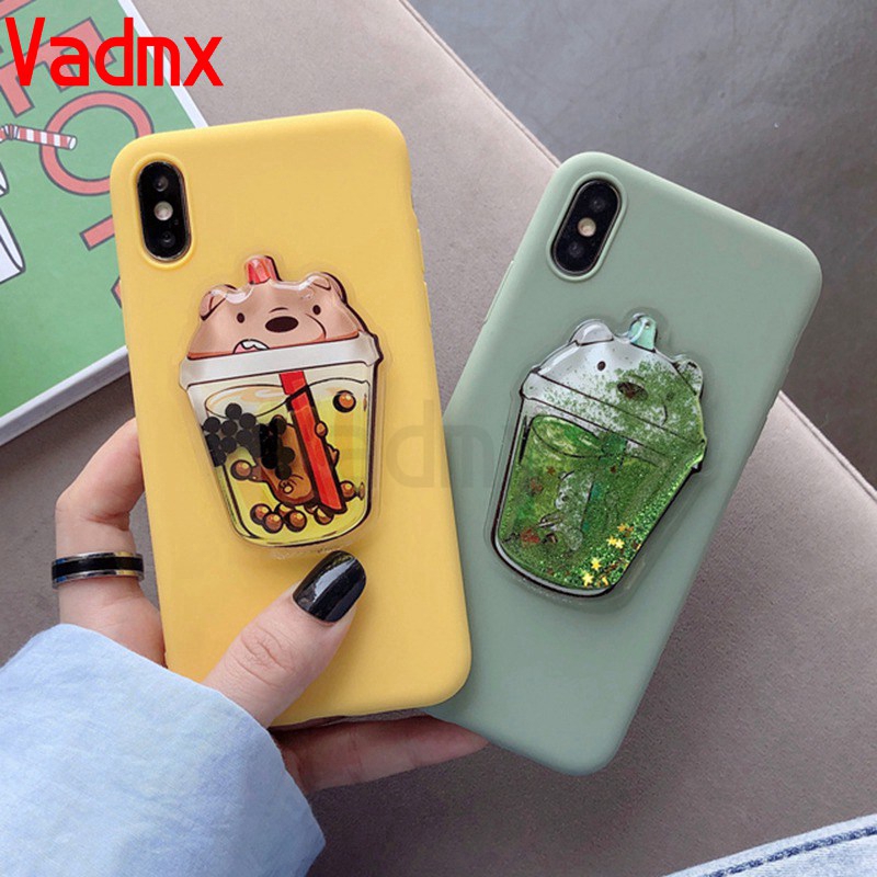 OPPO R17 Pro R15 F3 F1 Plus Realme C15 C12 C1 F11 A7 A5S A83 A1 A79 soft case Cute 3D bear Glitter sandbag phone cover