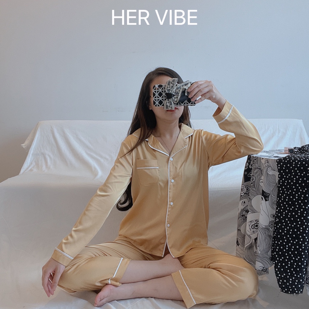 Bộ đồ nữ lụa pijama thu dáng dài quần áo ngủ ullazang xinh bộ ngủ pyjama màu trơn lụa quần dài tay dài nhiều màu | BigBuy360 - bigbuy360.vn