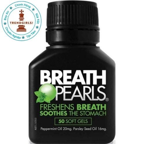 Viên uống thơm miệng thảo dược Breath Pearls, Úc (50v) giảm mùi miệng cho người lớn, phụ nữ và bé trên 6 tuổi