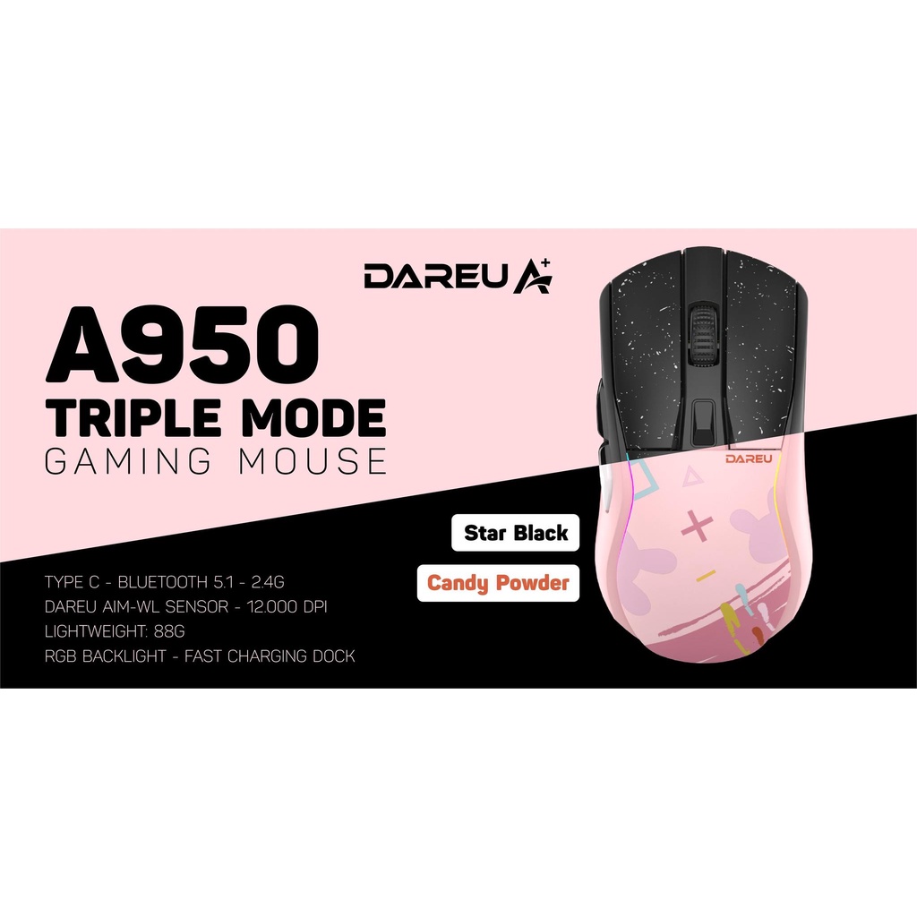 Chuột không dây Gaming DAREU A950 TRIPLE MODE  - SUPERLIGHT, FAST CHARING DOCK