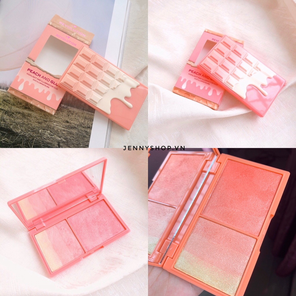 Phấn Nhũ Bắt Sáng & Má Hồng Makeup Revolution Peach And Glow Highlight And Illuminator Duo