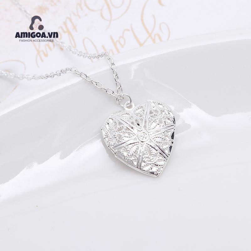 Vòng cổ Dạng Chuỗi Xích Phối Mặt Dây Hình Trái Tim Có Khung Đựng Hình
