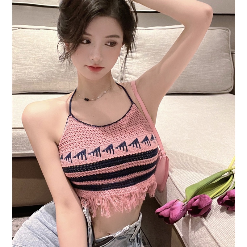 Áo Croptop Dệt Kim Thiết Kế Quyến Rũ Cho Nữ