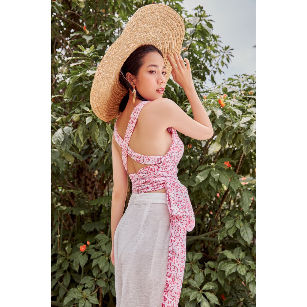 Áo thiết kế áo croptop chéo dây nâng ngực tạo khe màu trắng có bra DAWNTOP ELE