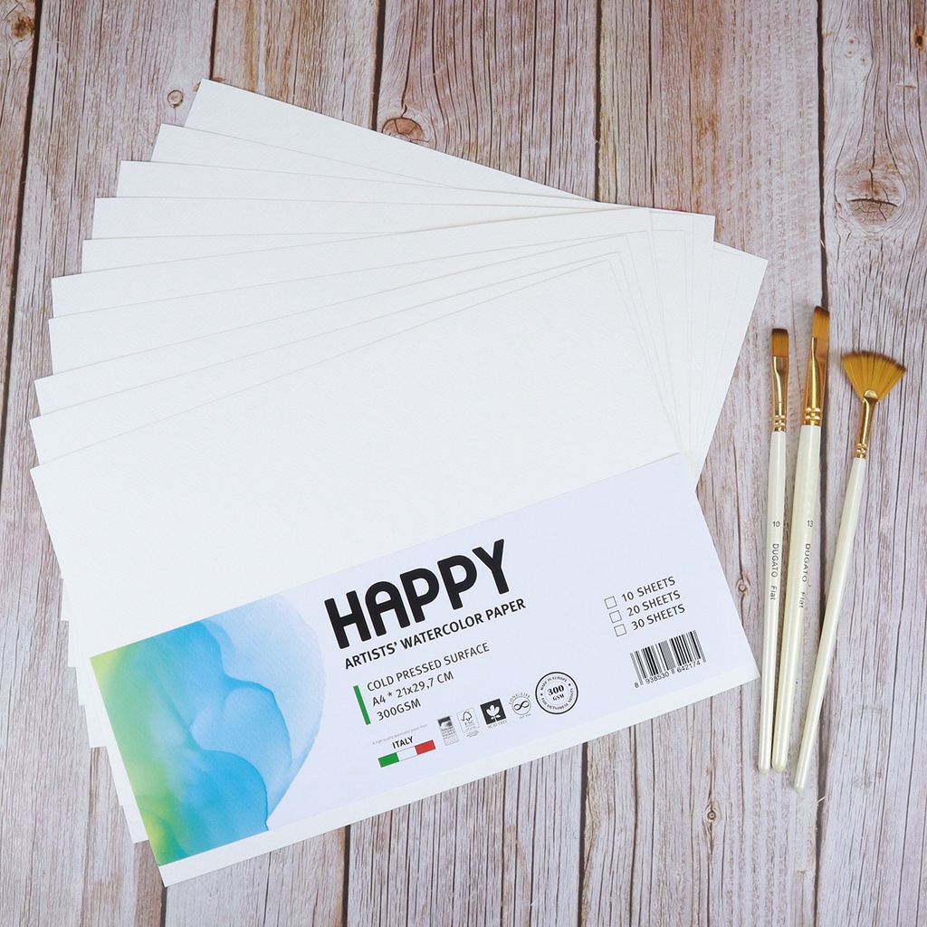 Giấy Vẽ Màu Nước HAPPY 300gsm A6/A5/A4/A3 Xuất Xứ Thuỵ Sỹ