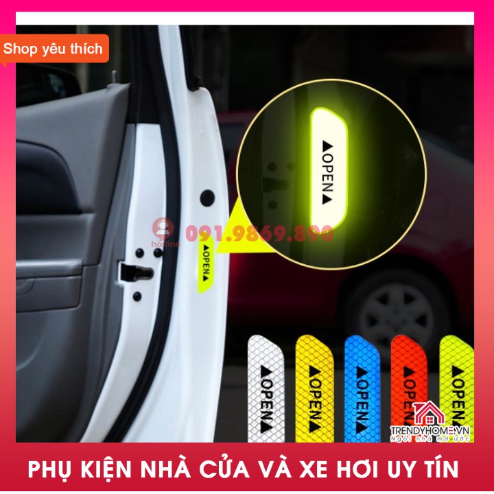 ⚡️FLASH SALE⚡️ Bộ 4 decal dán phản quang OPEN cánh cửa xe ô tô - Phản Quang báo hiệu cửa xe đang mở loại tốt nhiều màu t