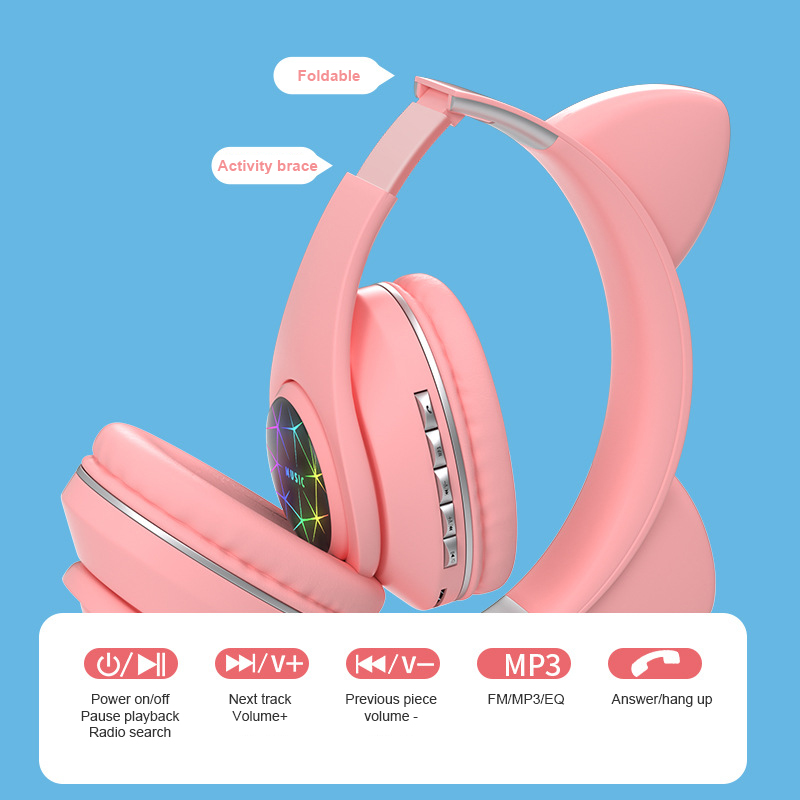 Tai Nghe Bluetooth Không Dây Hình Tai Mèo Dạ Quang M2 Có Micro Hỗ Trợ Thẻ Nhớ Tf Aux Play Hc