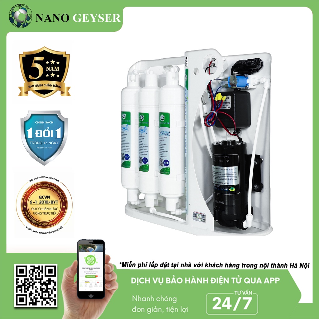 Máy lọc nước Nano Geyser SLIM S8 - Hàng chính hãng bảo hành điện tử 5 năm, Nước đạt chuẩn tinh khiết, Thiết kế nhỏ gọn