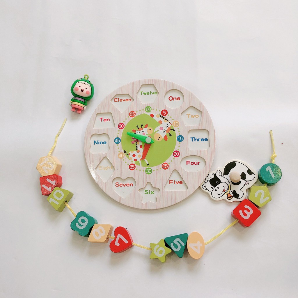 Đồng Hồ Thông Minh Kèm Đồ Chơi Luồn Hạt Bằng Gỗ Cho Bé - nhiều màu, phát triển trí tuệ - BEOFAMILY
