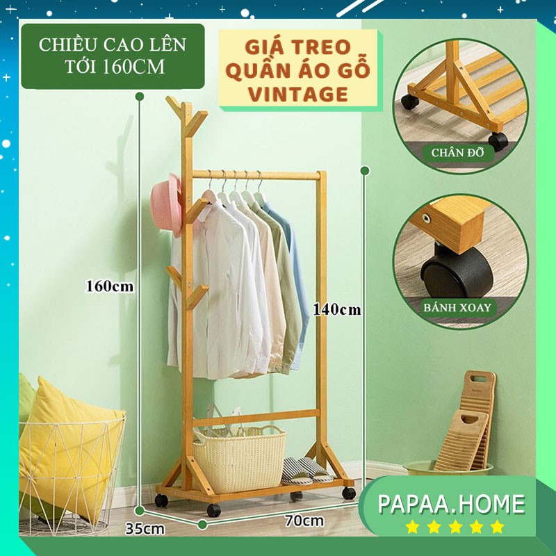 Cây Treo Quần Áo Đứng Bằng Gỗ Cao Cấp,Giá Treo Đồ Đứng Nội Thất Kiểu Hàn L2 PAPAA.HOME