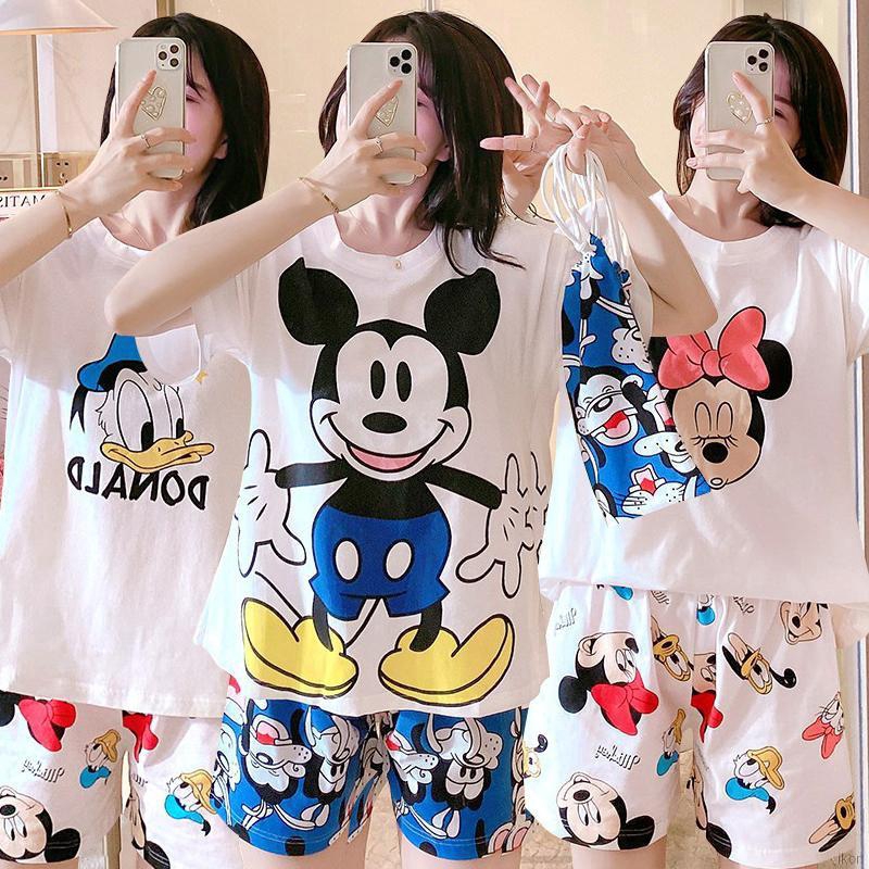 Bộ Đồ Ngủ Pijama Ngắn Tay Vải Lụa Thoáng Mát Cho Nữ