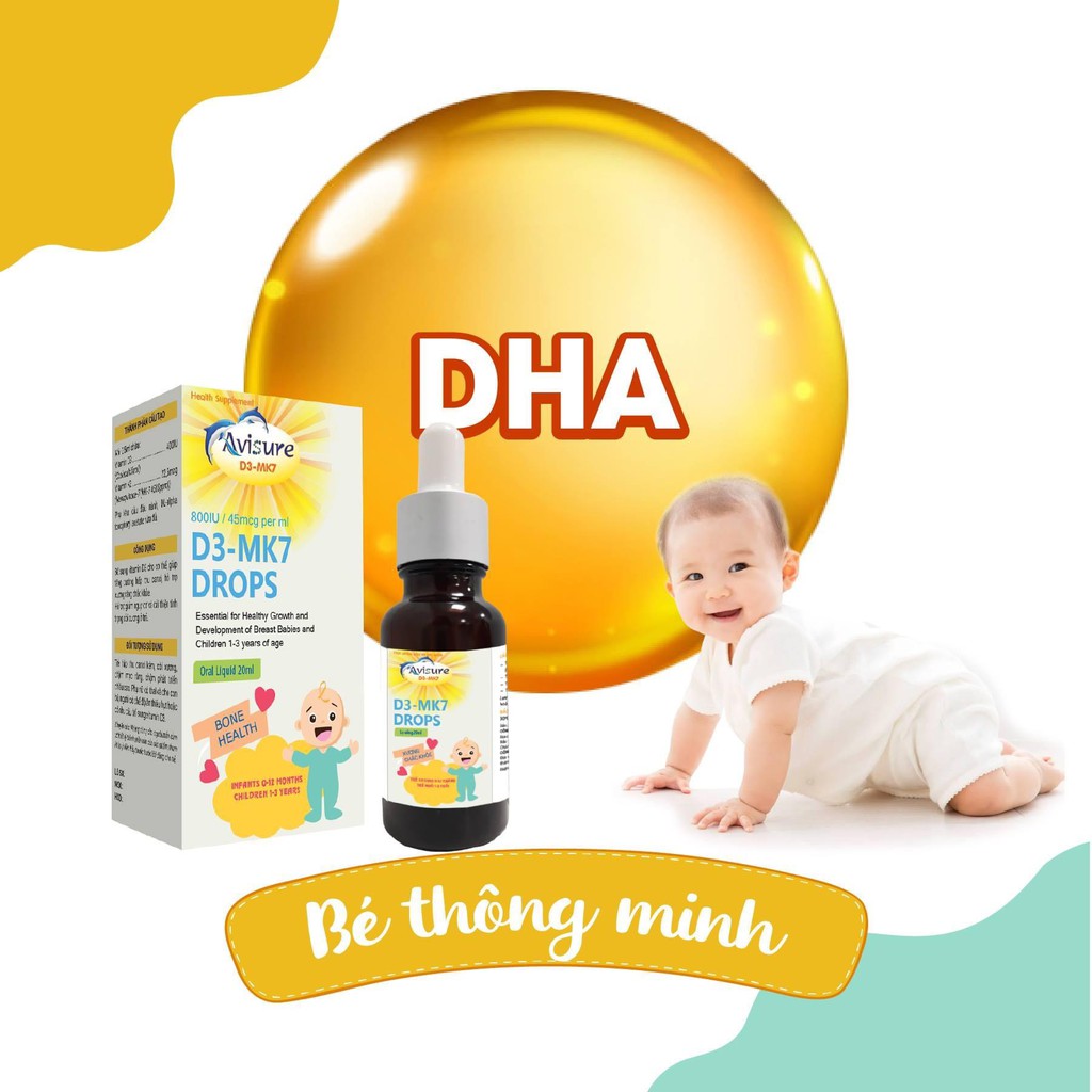 Avisure D3Mk7.Bổ Sung Vitamin D3,K2 Giúp Tăng Cường Hấp Thu Canxi Xương Răng Chắc Khỏe Cho Bé