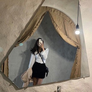 JANET STUDIO • Áo cổ vuông 3 thun eo trắng