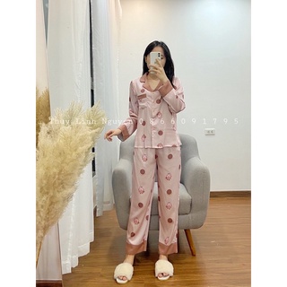 Bộ lụa dài tay chấm bi to