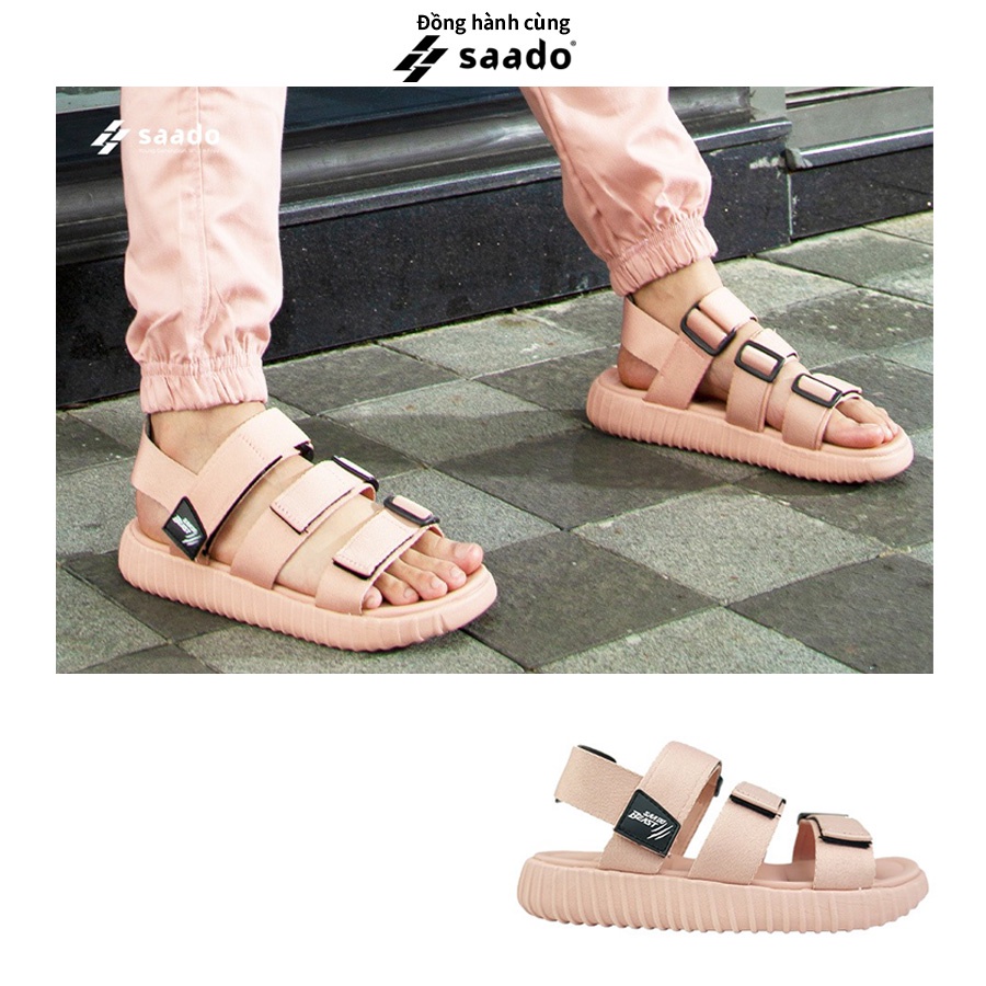 Sandal Saado nữ chính hãng BEAST BE02 màu hồng be Pinky Wolf đế yezi, Dép quai hậu 3 quai dán ngang đi học đi làm