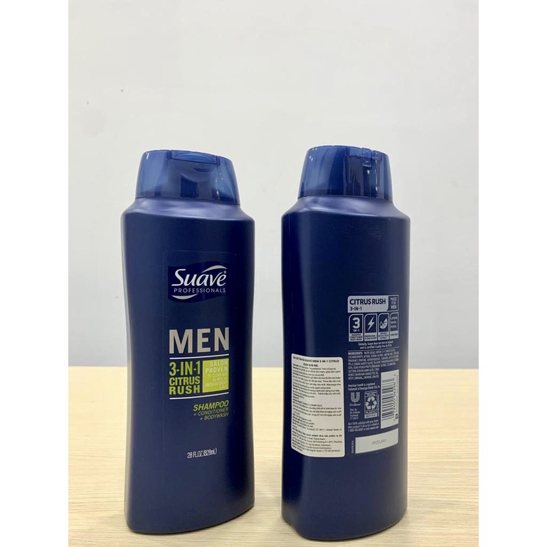 (USA - 828ml) Dầu tắm, gội, xả Suave Men 3 in 1