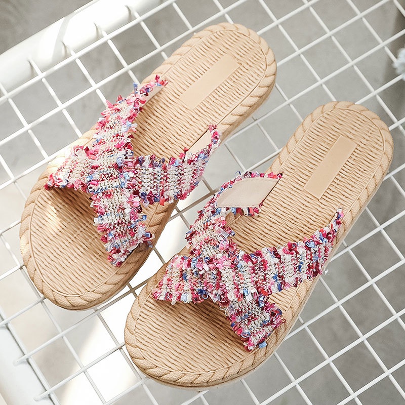 Dép Quai Chéo Bằng Rơm Nhân Tạo Phong Cách Thời Trang Mùa Hè Mới Cho Nữ Mang Đi Du Lịch